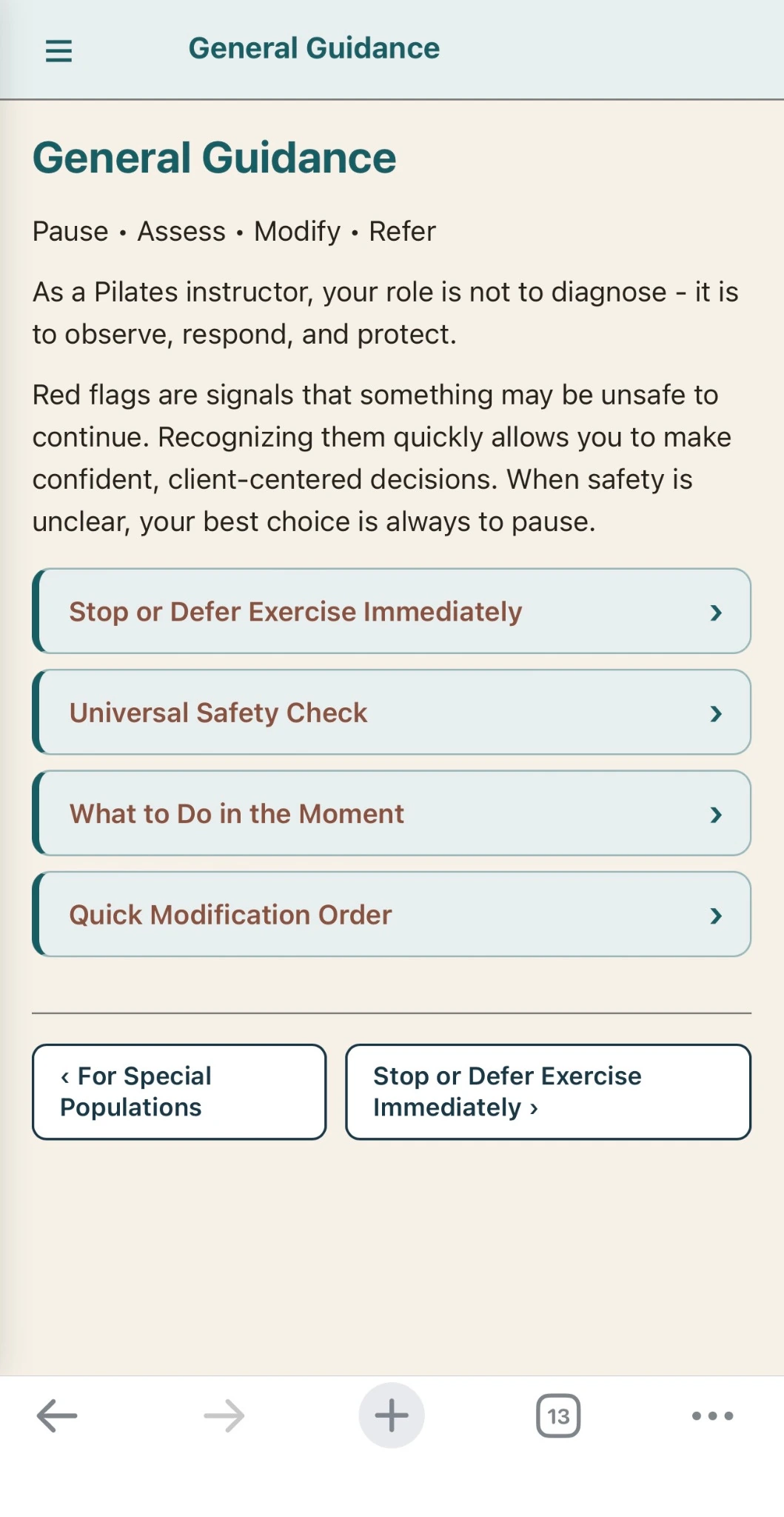 Web app general guidance page