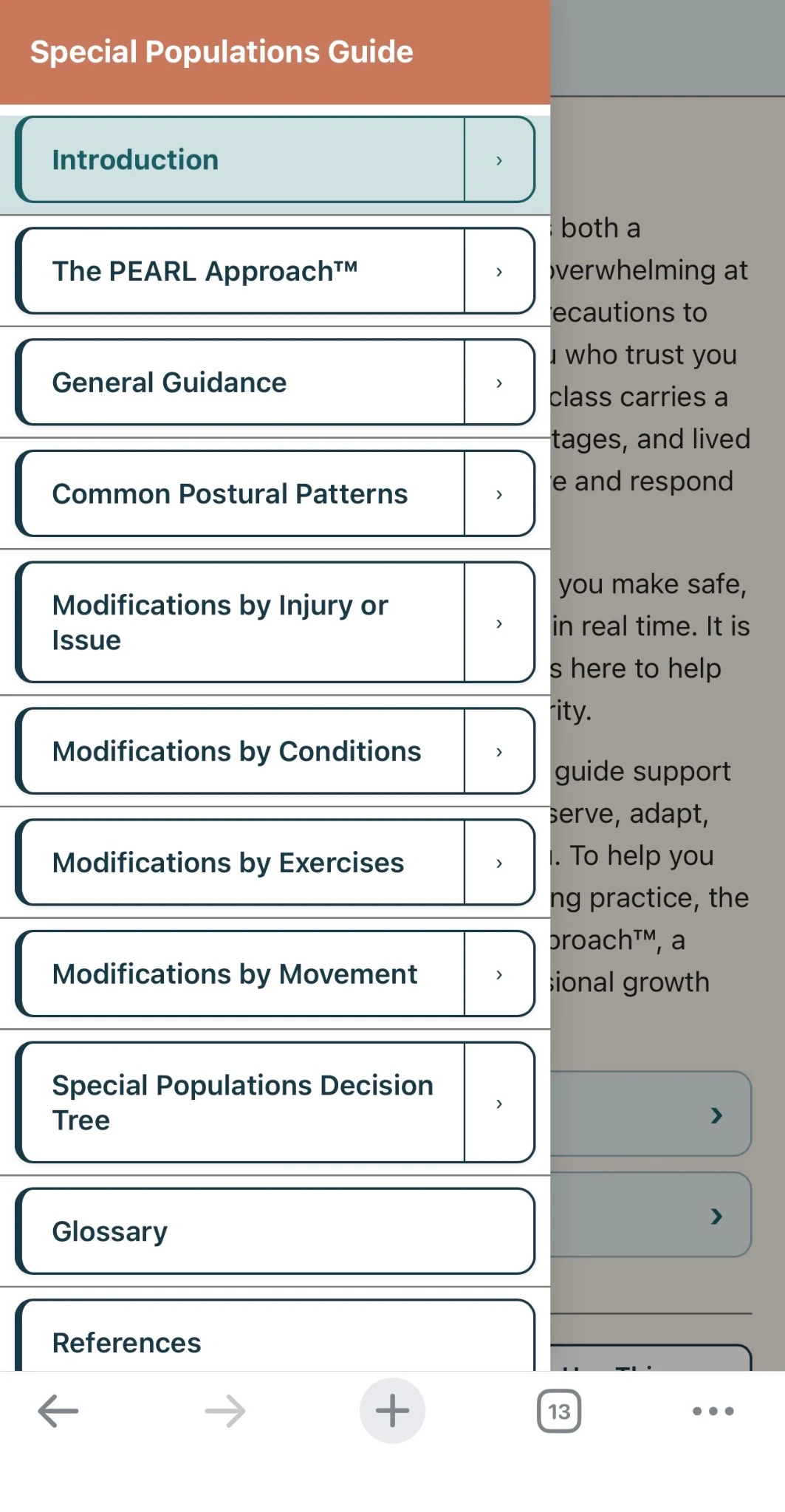Web app navigation menu