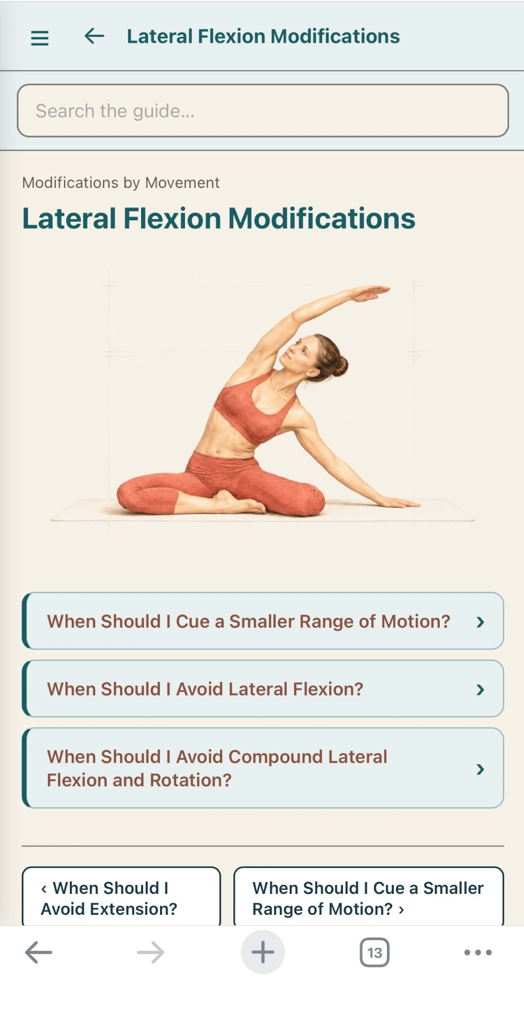 Web app lateral flexion modifications page