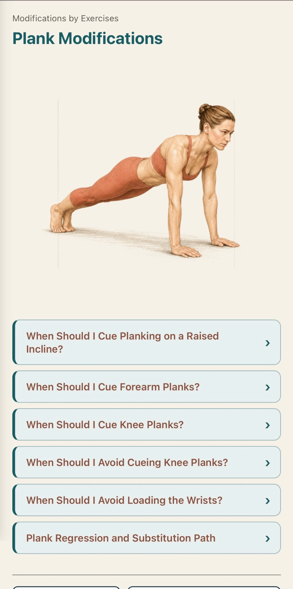 Web app plank modifications page